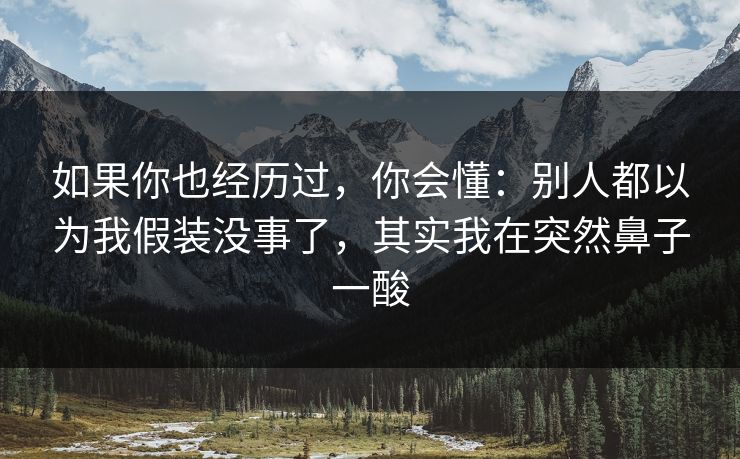 如果你也经历过，你会懂：别人都以为我假装没事了，其实我在突然鼻子一酸